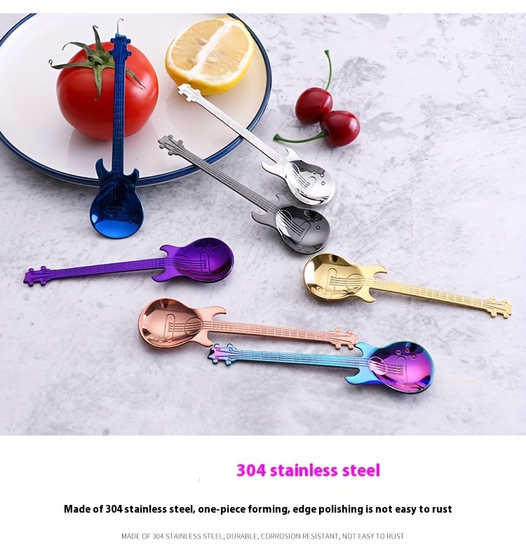   of   304 stainless steel guitar spoons creative colorful tableware set suitable for coffee milk ice cream and candy suitable for restaurants cafes happy eid details 1