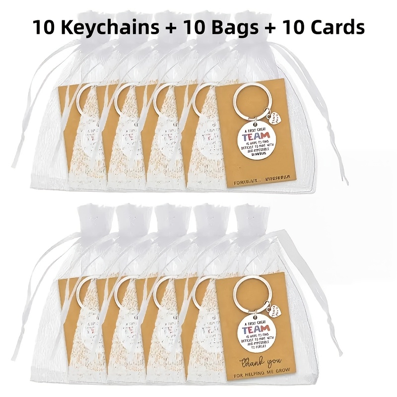 TEMU 30pcs/10 Sets Stainless Steel Keychains With Inspirational Teamwork Quotes - Colorful Motivational Key Rings, 10 Keychains And 10pcs Bags And