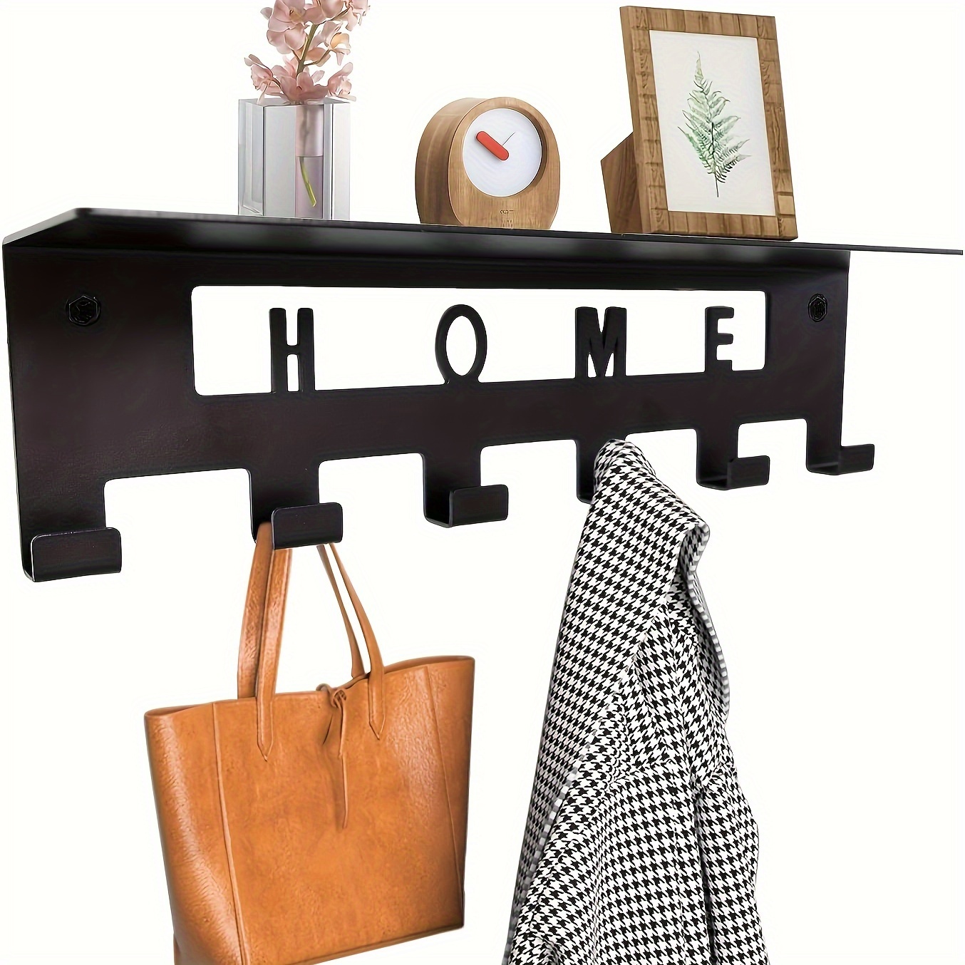 

Metal Coat Rack Wall Mount With Shelf, Black Wall Hooks With Shelf For Entryway Wall, Hanging Shelf With 6 Hooks, Mounted Coat Hook Rack To Hang Coats, Jackets, Purses, And Hats