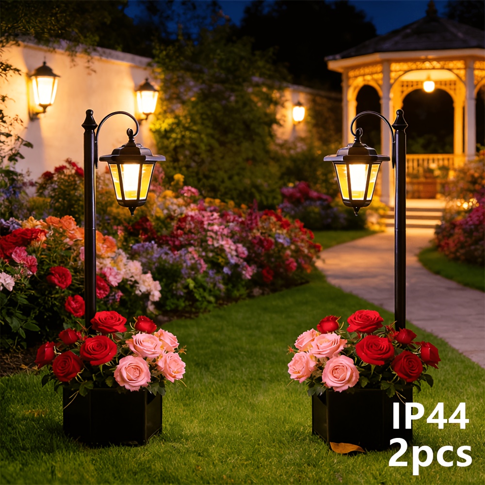 2pcs Solar Hexagonal Hanging Lamps With Flower Pots, Dusk-to-dawn Ambient Light For Garden Patio Path, Decor, Ip44