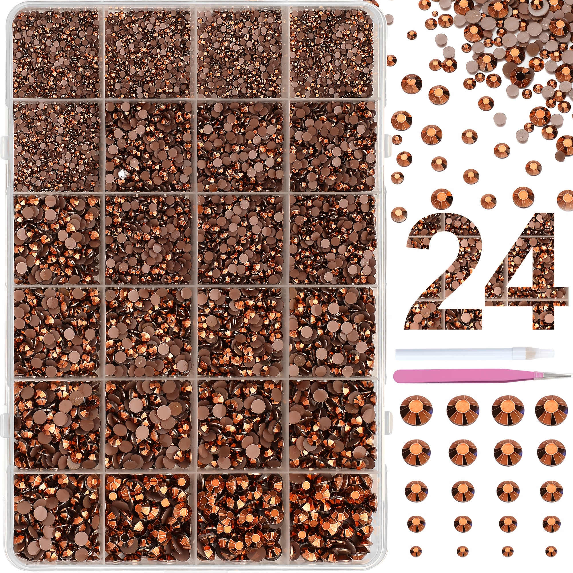 TEMU Kit de Strass Bronze Antique à de 10000 pièces, Pierres Plates Assorties de 2/3/4/5/6 mm avec Stylo à Cire et Pince à Épiler, Paillettes