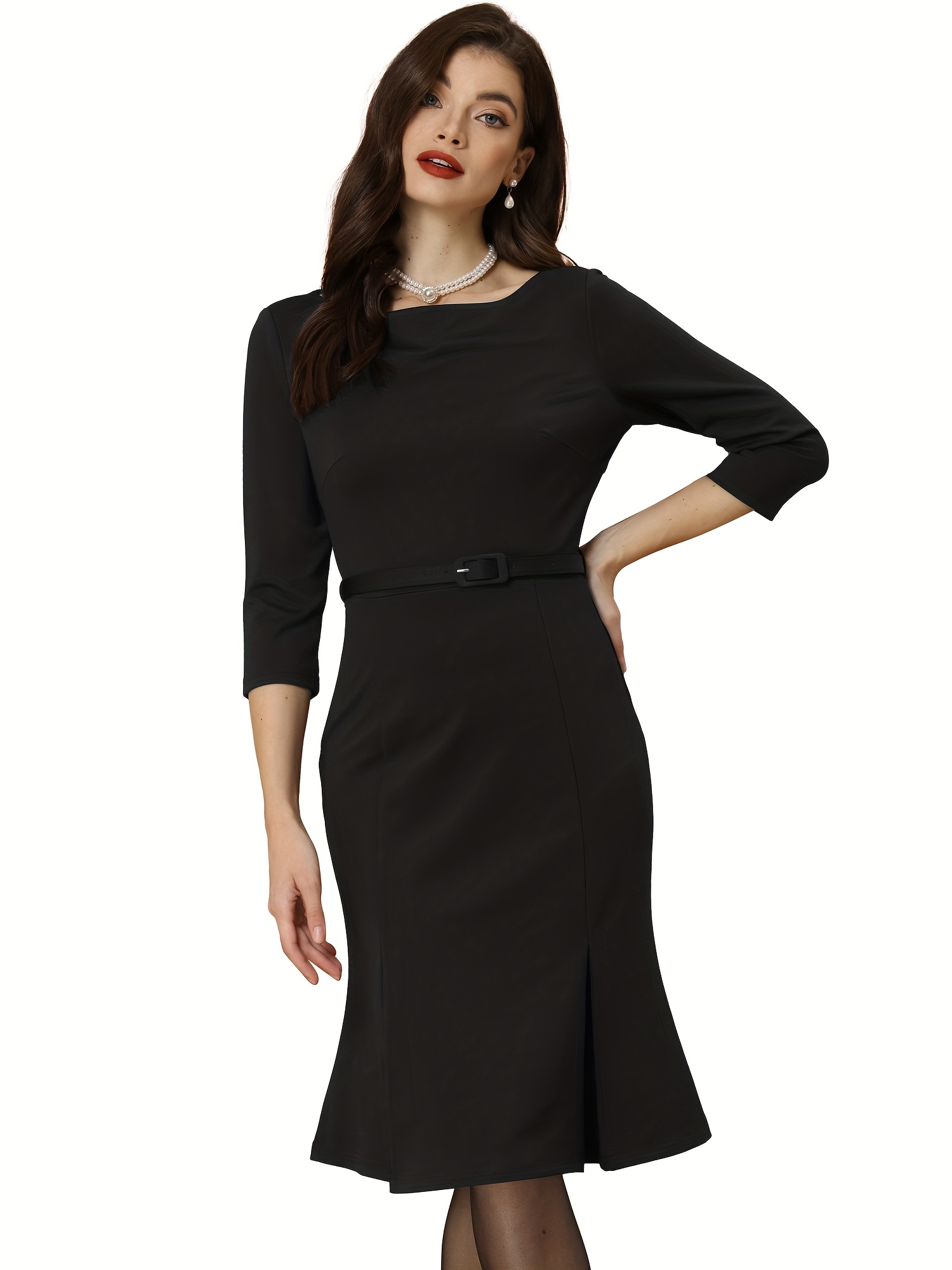 princess polly baby blue dress All Business 3/4 Sleeve Ponte Midi Dress - Black/White main image 0