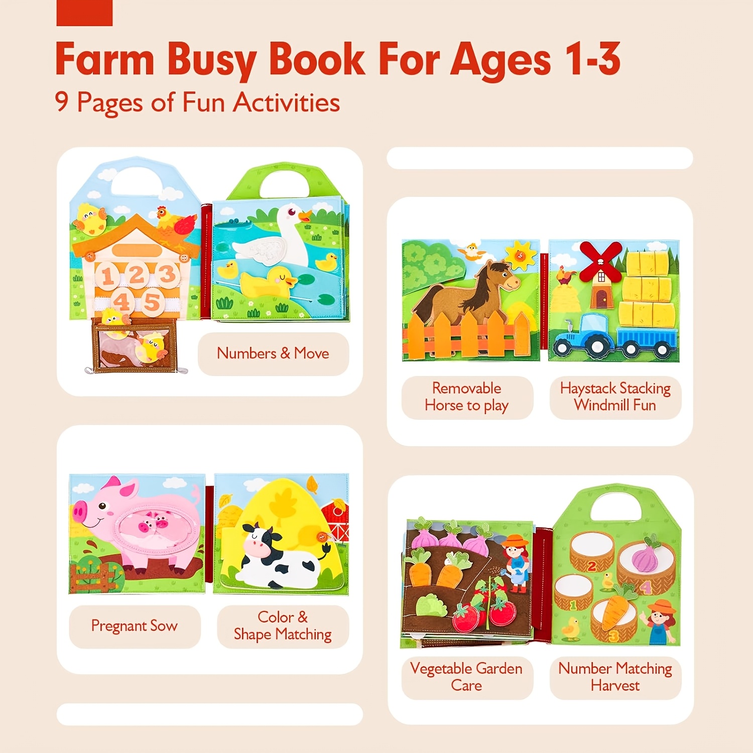 Farm Activity Busy Book for Toddlers, Interactive Game Book