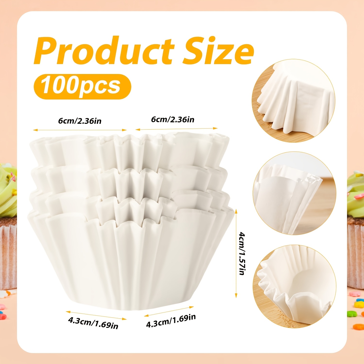 TEMU 100 Pack Square Cupcake Liners, 2.4x1.7x1.6 Inch White Greaseproof Paper Baking Cups, Disposable Muffin Liners For Cupcakes, Brownies, Mini