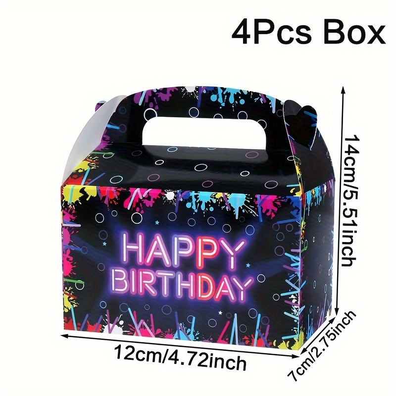 Image of 4pcs Fluorescent Birthday Handheld Boxes, Glow Birthday Party Supplies,birthday Packing Boxes,neon Glow Paper Gifts Box