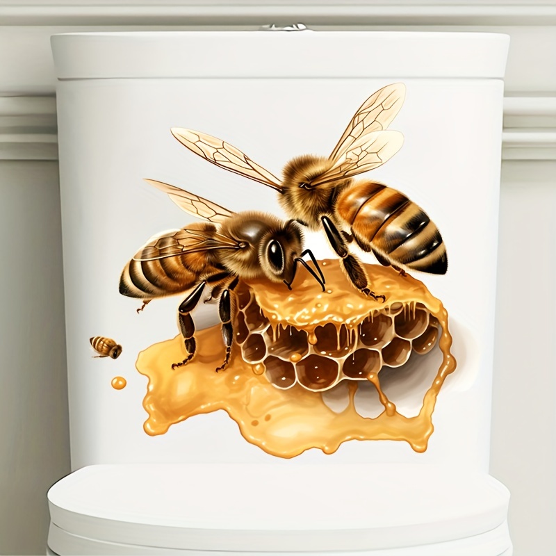 

Bee Hive Pattern Toilet Lid Sticker: Animal Print Household Decorative Wall Sticker For Ceramic Surfaces