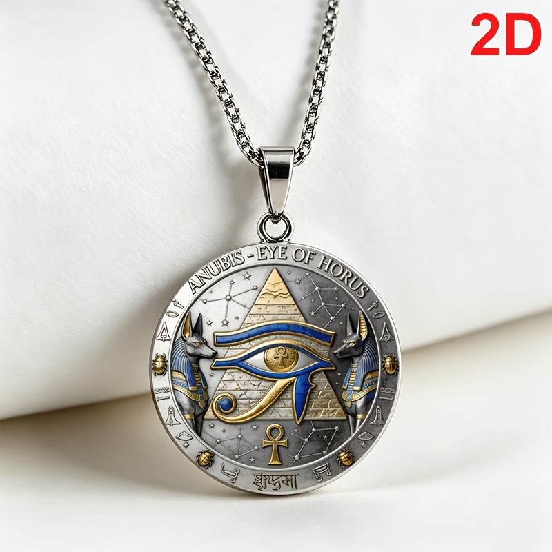 TEMU 1pc 2d Flat Round Pendant Necklace Featuring Of Horus Design, Travel, Vacations, Parties, And Birthday Gifts