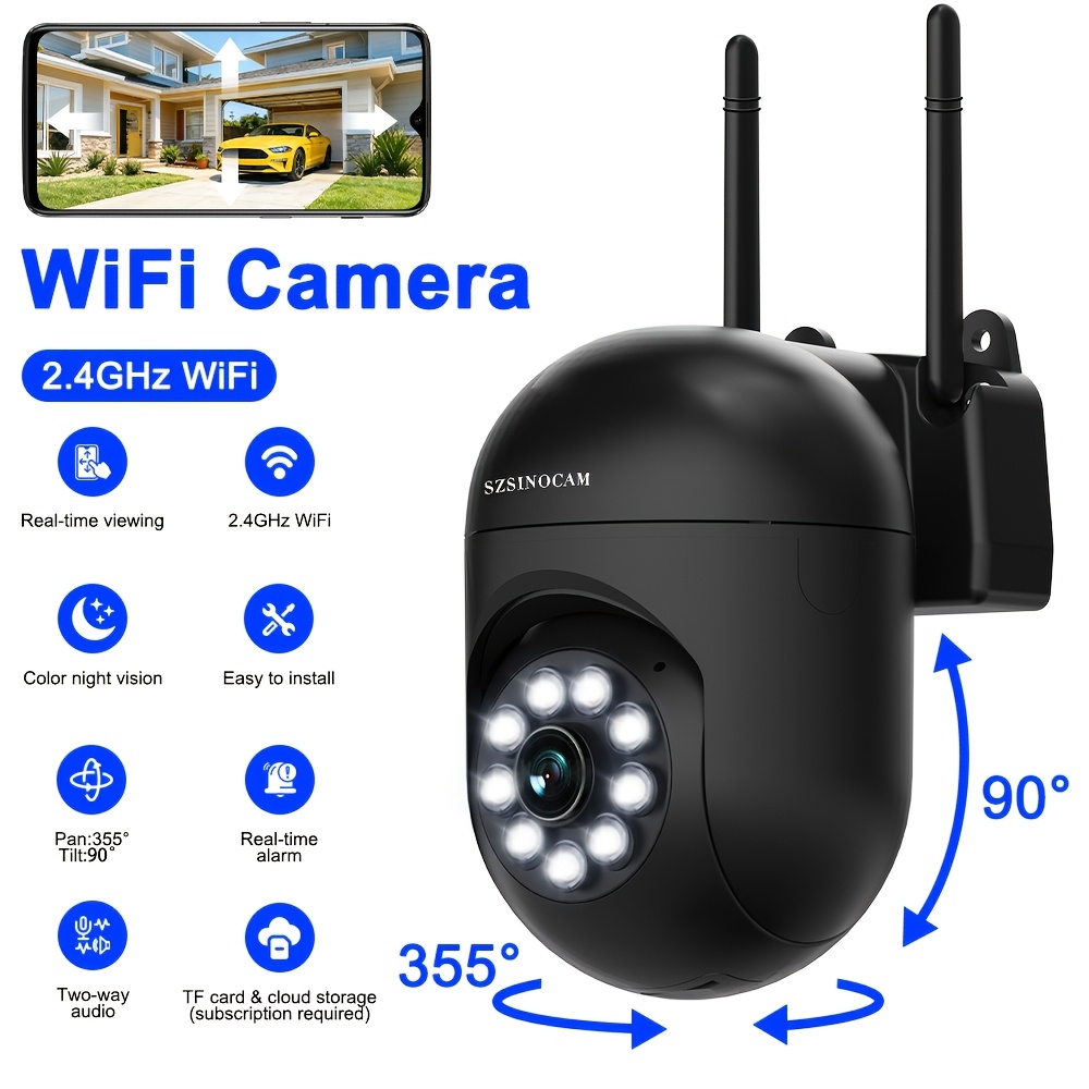 TEMU 2.4g Wireless Wifi Camera/color Night Vision/ Audio/360-degree Pan/tilt/zoom, Tracking And Detection/home Security Monitoring/spotlight, And