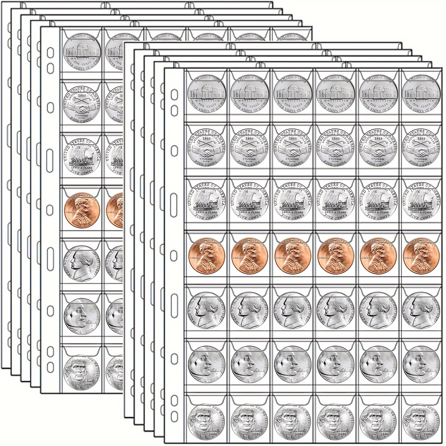 

10 Coin Collection Pages, 42-pocket Coin Binder Set, With 9-hole Coin Clips, Suitable For And Albums