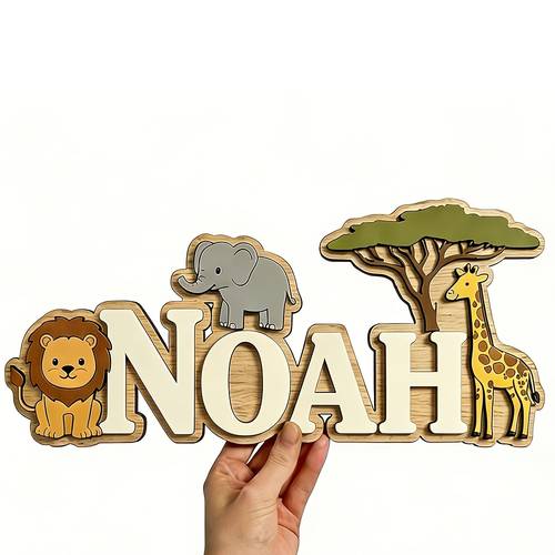 25cm x 13 ark hunting jungle themed wooden wall decor laser cut uv printed vintage pod nameplate childrens room wall decoration birthday gift for wildlife personalized home accent