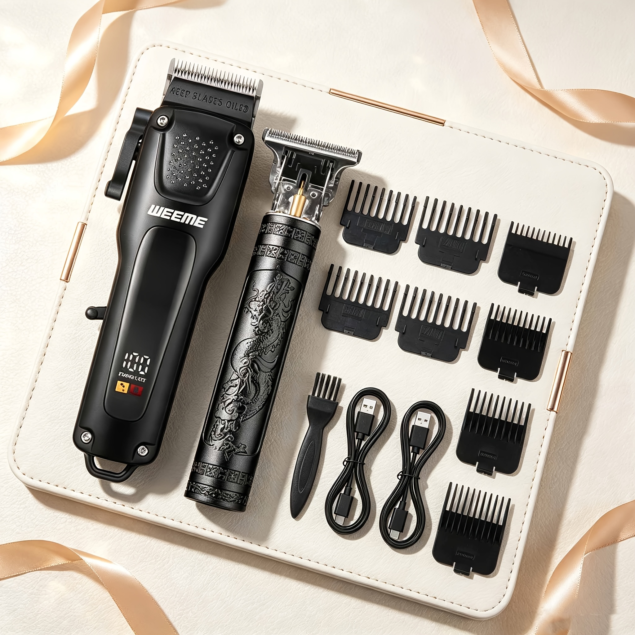 TEMU Weeme 2/3/4/5pcs Men's Cordless Hair Clipper Grooming Kit, Barber Electric Cutting Machine With Precision Trimmer & Foil Shaver, Led Screen