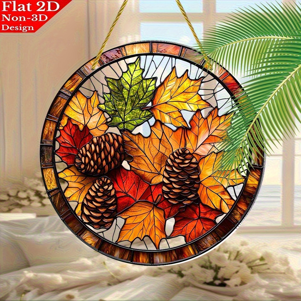 TEMU 2d Flat, 1pc, Y-shaped, Bohemian Style Circular Acrylic Hanging Ornament - Pine Cones Sunshine Catcher, Frameless Outdoor/decorative, Suitable