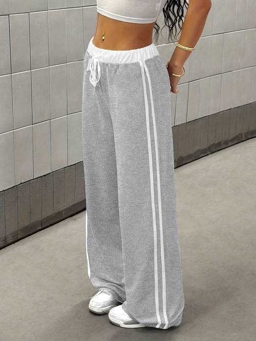 spring summer solid color belted casual vintage style loose joggers