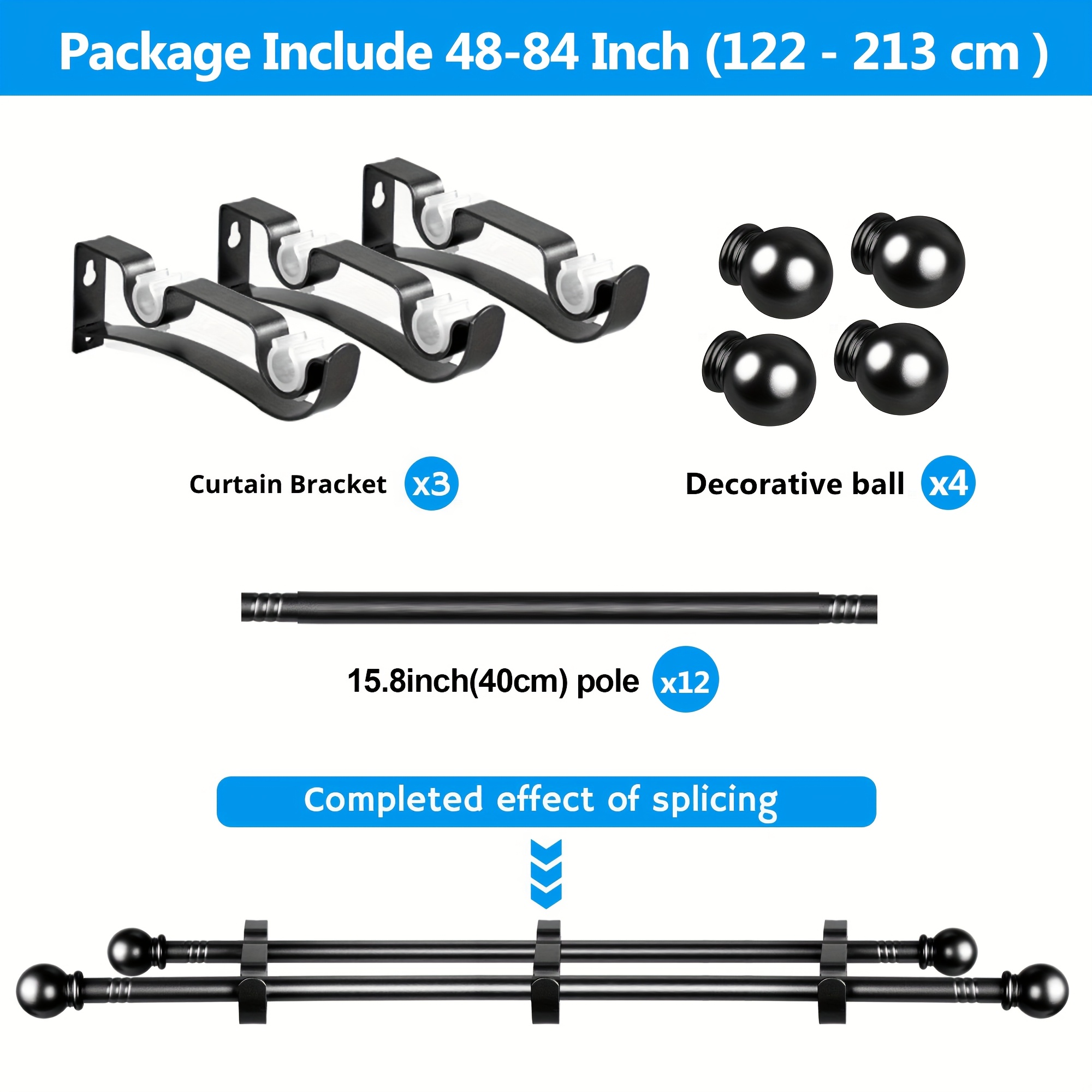 Double Curtain Rods For Windows Set 32 To 120 Inch, Curtains Rod With 2pcs Drapey Pole Brackets, Small Extra Long 5/8" Diameter Blackout Cortineros Para Ventanas For Bedroom, Living Room