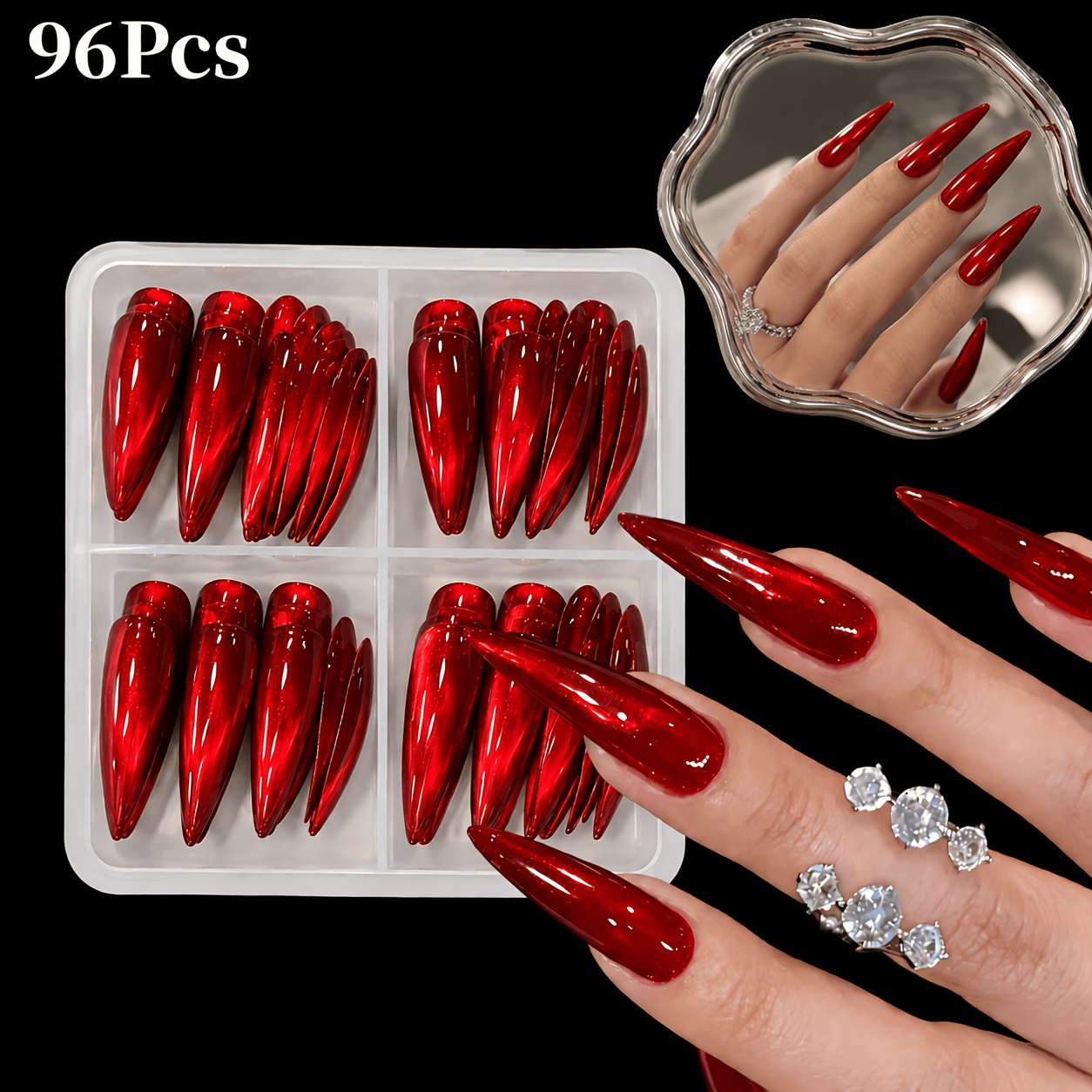 TEMU 96pcs Women's Elegant Gift Extra-long Almond Cat Eye Fake Nails, Enhance Fashionable Style, Nails More Suitable For Parties, Gatherings, Etc.,