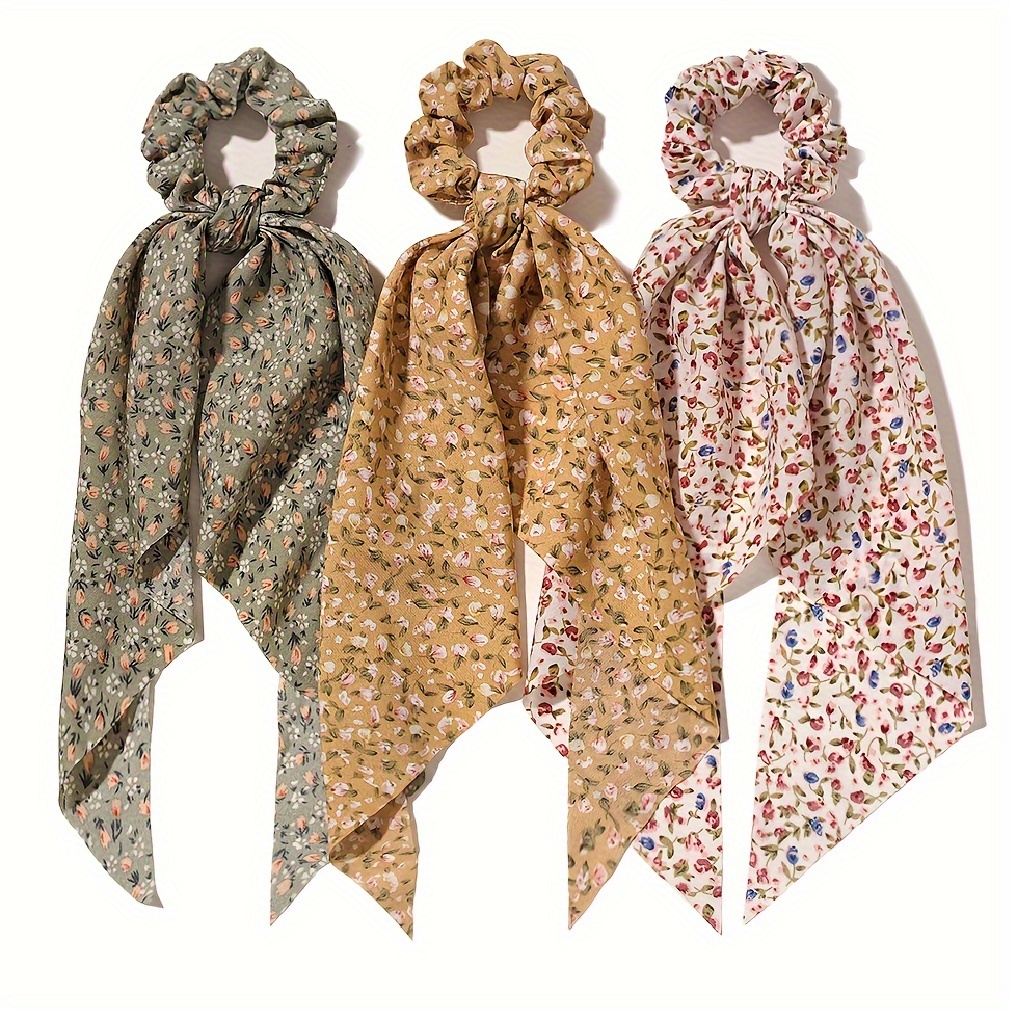 

3pcs Hair Scrunchies, Chiffon Floral Elastic Hair Scarf Scrunchies, Soft Scarf Hair Ribbons Bowknot Ponytail Holder For Women