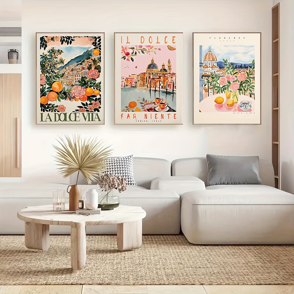 

3-piece Set Of Modern Italian Travel Posters - Frameless Canvas Wall Art For Living Room Decor, 15.7x23.6 Inches Each