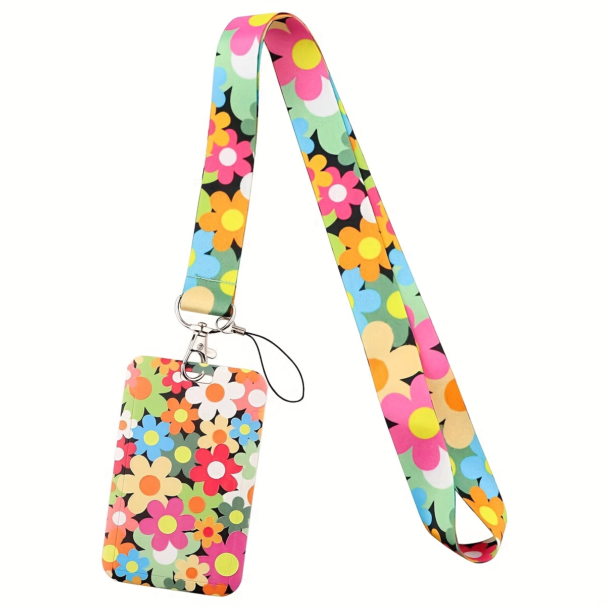 TEMU 2d 1 Set Vibrant Oil Painting Floral Theme Card Case Set - Id Holder Clip - Name Badge - 1pc Worker Lanyard - Case - Neck Hanging Rope - Phone