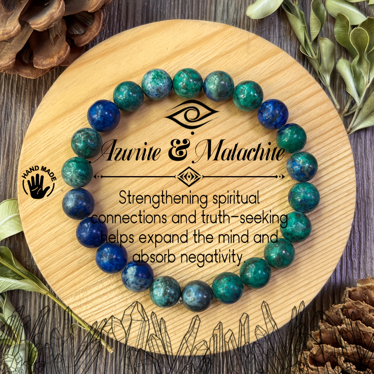 TEMU Natural Azurite/malachite Bracelet For Truth And Spiritual Protection, Featuring 8mm Handmade Beads That Negative Emotions. This Vintage Design