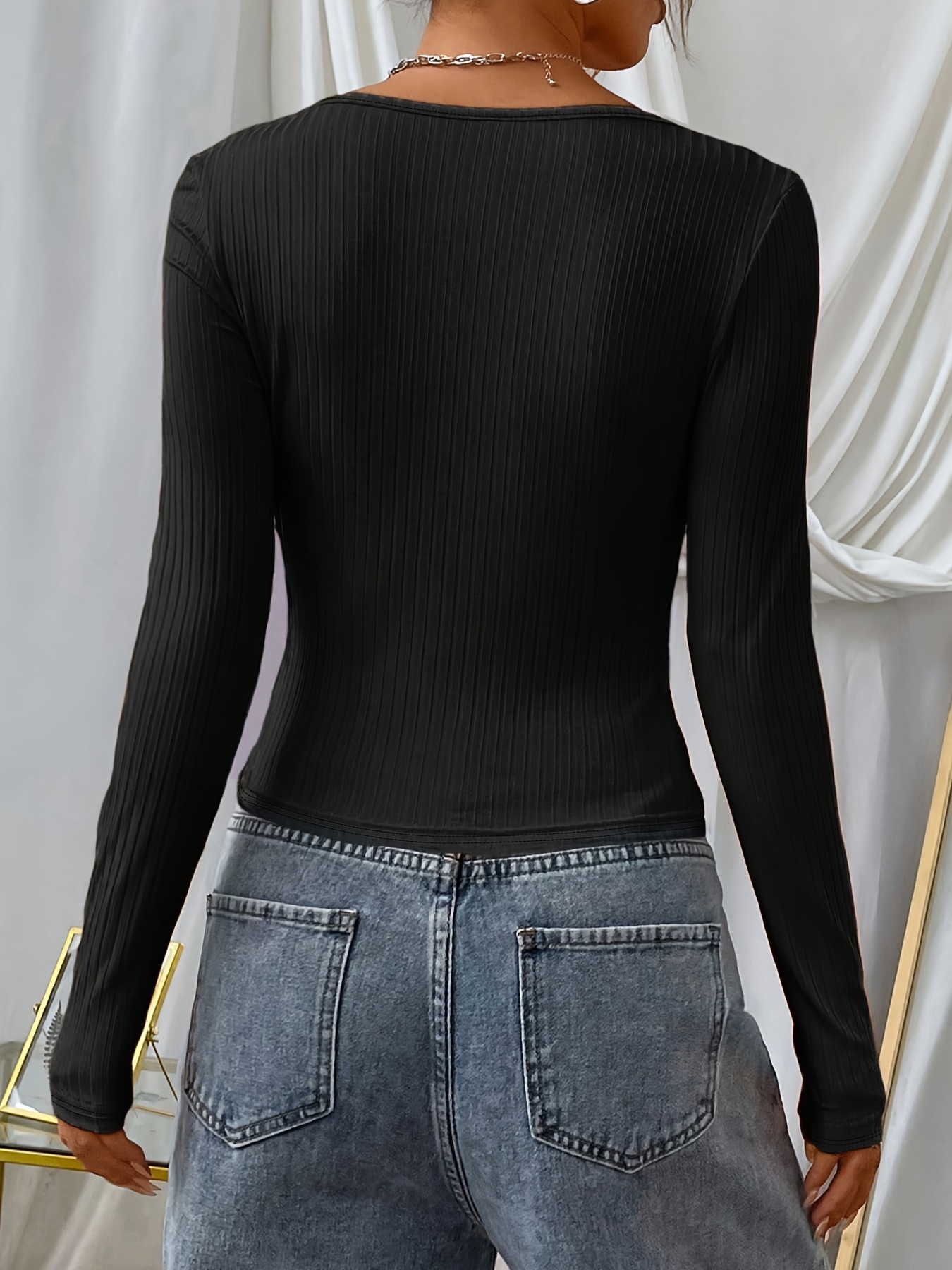 Langarm Enge Oberteile Mit Ausschnitt Eng Anliegendes T-Shirt Für