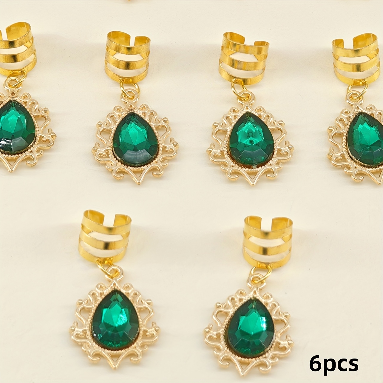 Image of 6pcs Women's Multicolor Inlaid Teardrop Dreadlock Hair Rings, Accessories, Braiding Hair Clips Decoration