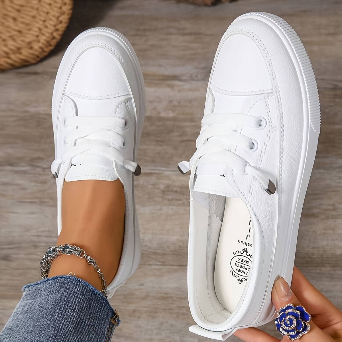 womens white flat sneakers breathable soft insole slip Temu