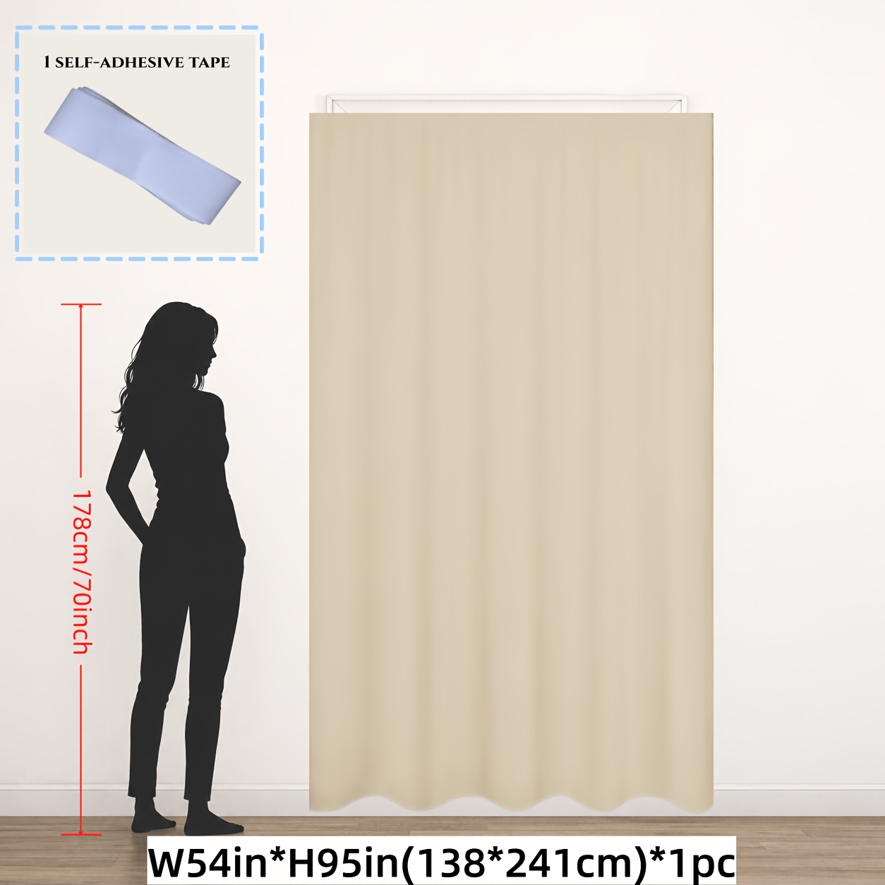 TEMU Rideaux occultants 100%, Rideau de fenêtre autocollant à ruban adhésif perçage, Isolation thermique et éclaircissement de pièce pour chambre à