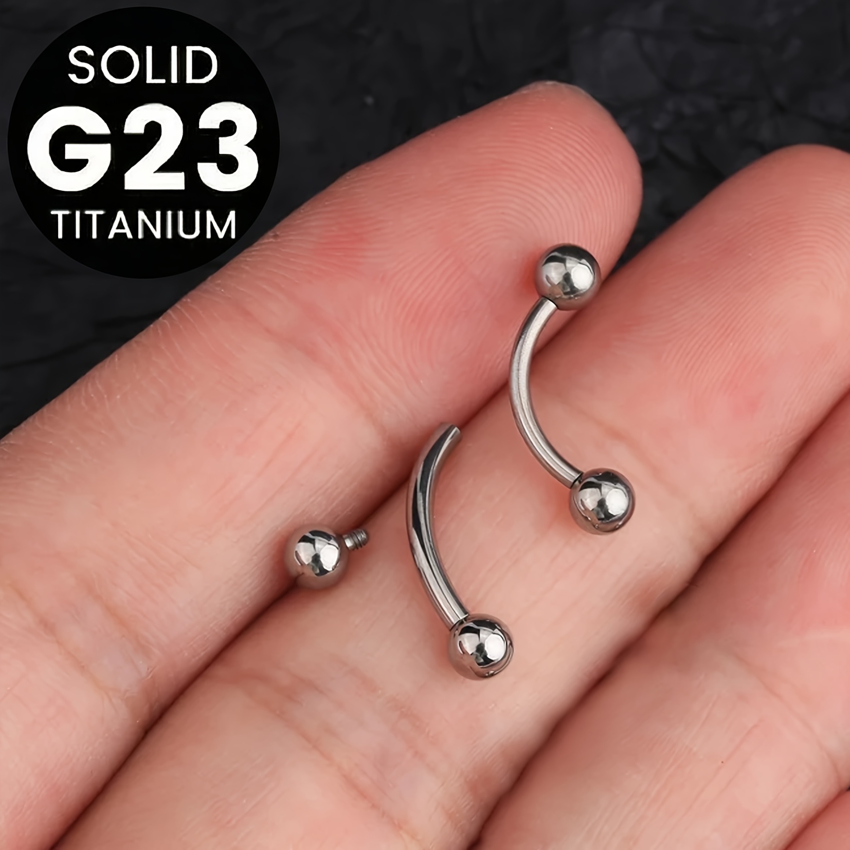 TEMU 2pcs Minimalist G23 Implant-grade Pure Titanium Internal Thread Ball Eyebrow Stud/cartilage Ear Stud - 16g Hypoallergenic Skin-friendly/highly