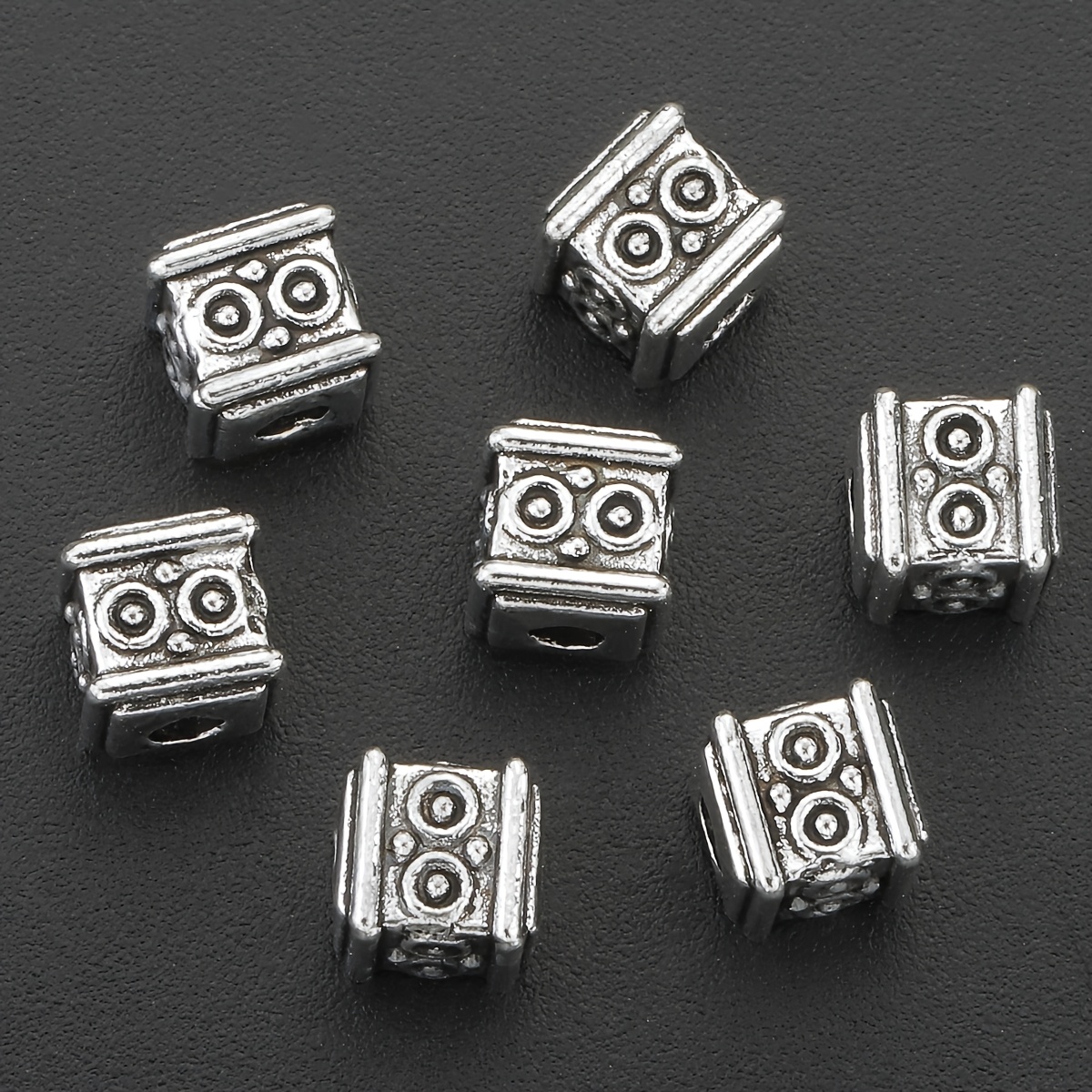 TEMU 30pcs Perline Spaziatrici Quadrate - Vintage a Quattro Lati con Intagli Intricati, Tonalit� Metallizzate e Terrose per Creazione Gioielli Fai da