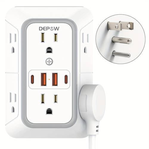 wall charger 6 ac outlet extender with 4 usb charging ports 2 usb c power strip multi plug wall outlet splitter adapter for home office dorm white
