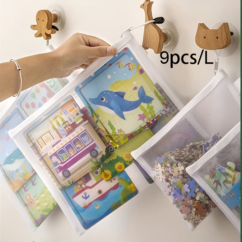 TEMU 9pcs A6/a5/a4 Zippered Mesh Document Bags - Transparent Nylon Pouches For Puzzles, Travel & Home Organization, Office Filing Products,