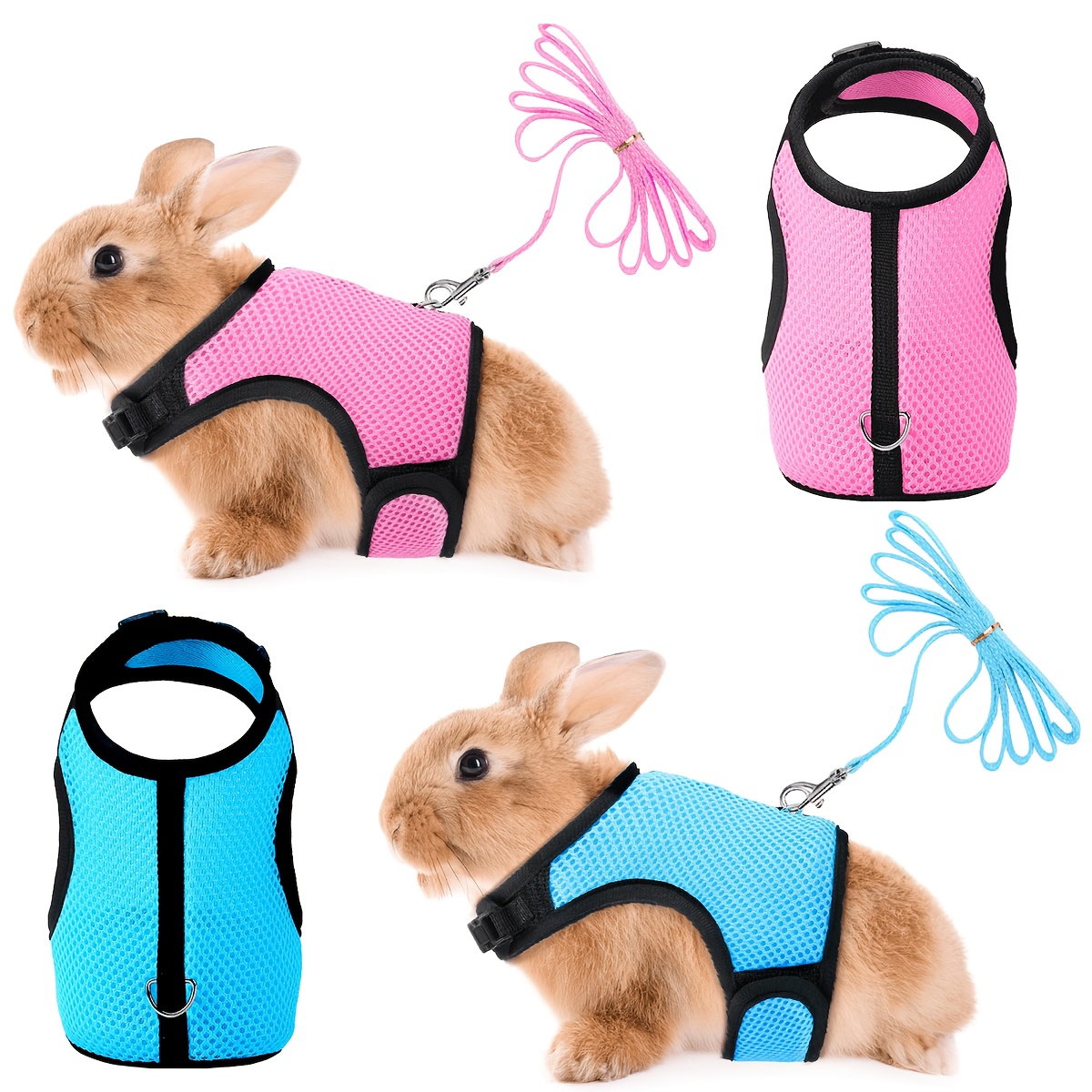 

2pcs Rabbit Harness And Leash Set - Adjustable, Breathable Mesh Vest For Bunnies, Kittens & Puppies - Striped Polyester , Machine Washable