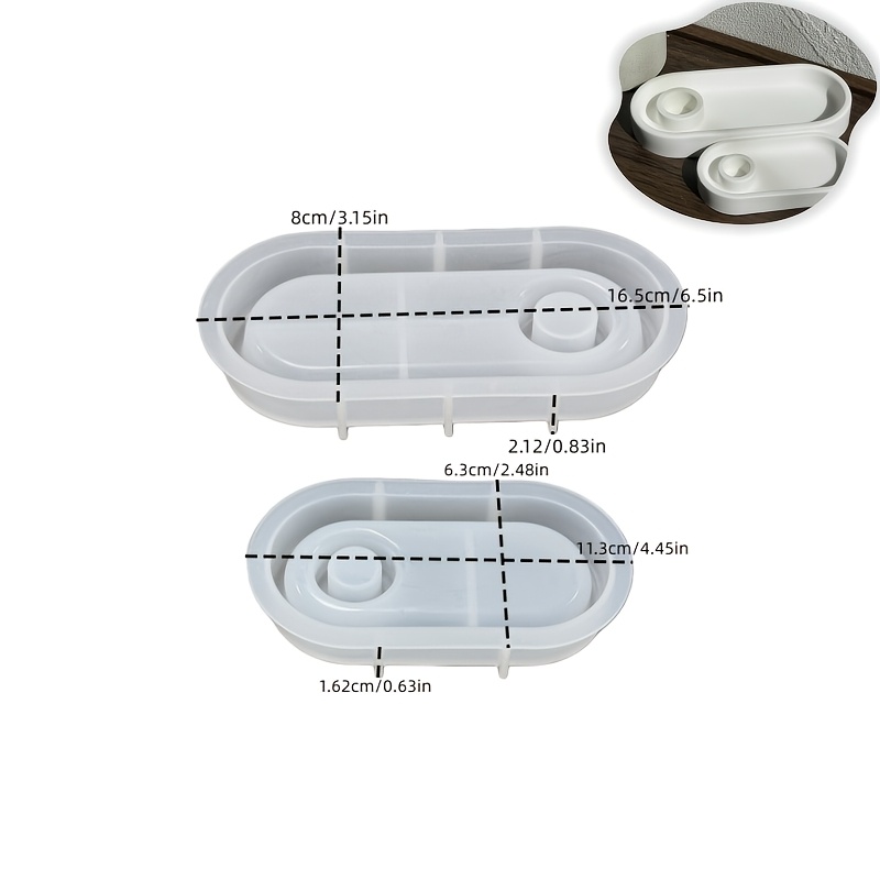 Image of Resin Silicone Mold 2pcs/set S+l Oval Tray With Candle Hole Epoxy Mold Candle Holder Pallet Silicone Mold Handmade Gypsum Candlestick Storage Plate Mold Home Decor Making Supplies