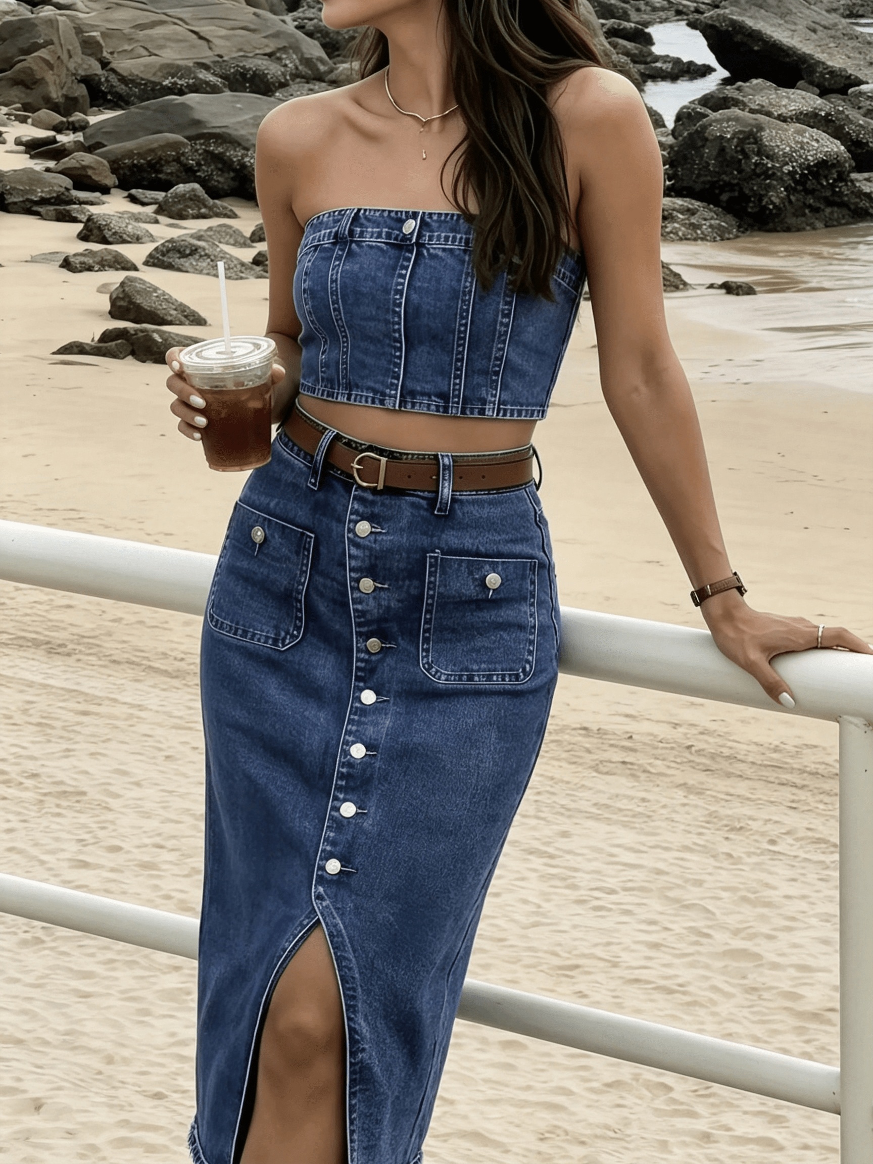 denim skirt knee length sold on Temu United States