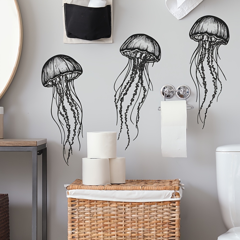 Image of Jellyfish Wall Decal Decor Bathroom Bedroom Home Background Stickers, Self-adhesive Removable Cabinet Decals 2d Graphics, Not 3d Graphics, 30*90cm/11.8*35.4inch