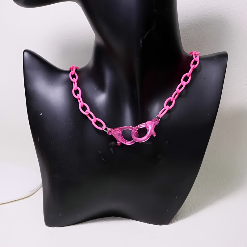 TEMU Chaîne de cou pour Y2K punk acrylique néon - Chaîne à maillons non revêtus, accessoire de fête, festival de musique, cadeau de Saint-Valentin -