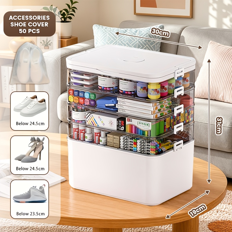 TEMU 2/5-tier Large Capacity Classification Durable Portable Storage Box, Essential For Home And Travel, Transparent Storage Box, Easy To Clean,