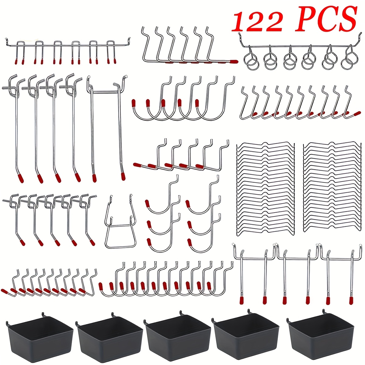 122pcs Pegboard Accessories Organizer Kit Black Peg Board Hooks Set, Pegboard Accessories, Peg Board Hooks Set, Pegboard Bins Organizer, Metal Hooks Sets
