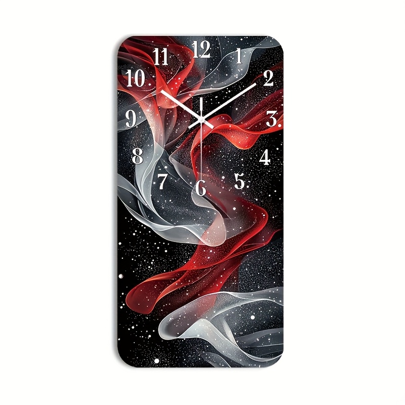 TEMU 1pc Silent Wall Clock Non-ticking Wooden, Decorative Square Clock Hd Glossy Lamination Finish Abstract Ribbon Swirls With Numbers Design For