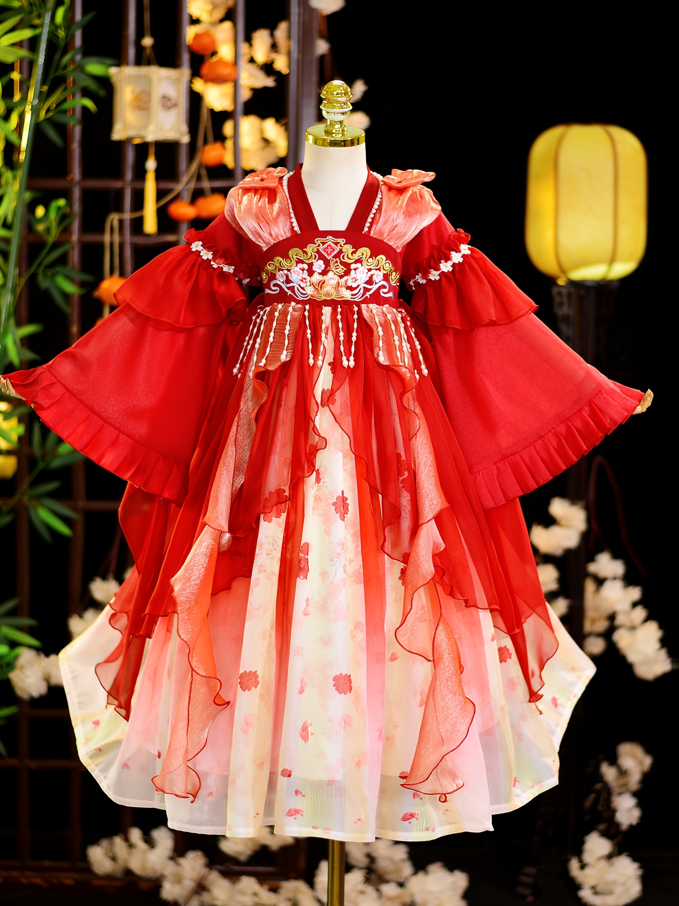 girls long sleeve hanfu dress purple floral chinese princess