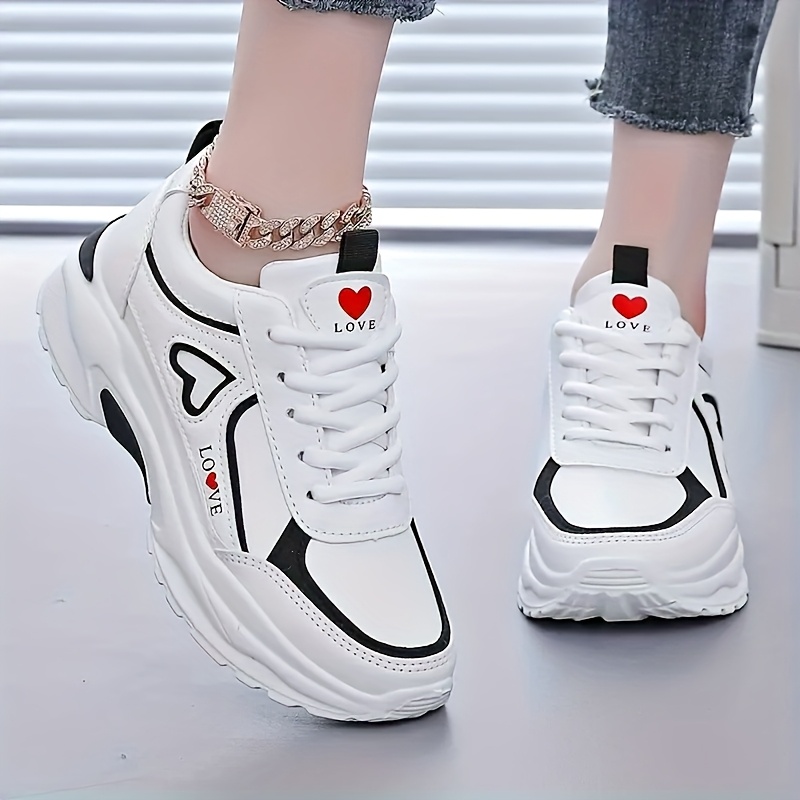 Zapatillas Bajas para Mujer con Corazón y Parte Superior - Ligeras, Casuales con Cordones, Ideales para Uso Diario, Oficina y Cada Día - Suela Duradera y Acolchada (Lavado a Mano), Calzado para Mujer