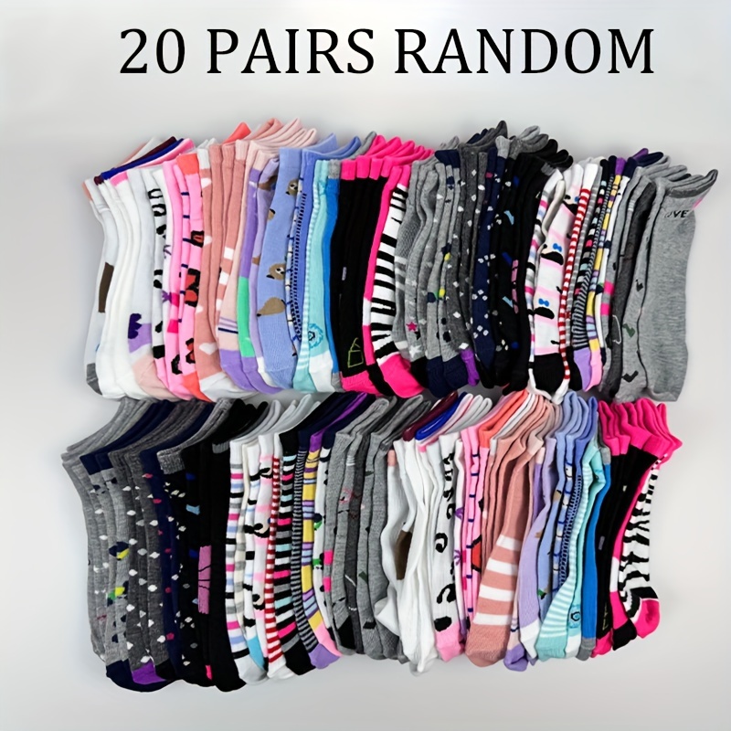 

20 Pairs Random Pattern Socks, Simple & Breathable Low Cut Ankle Socks, Women's Stockings & Hosiery