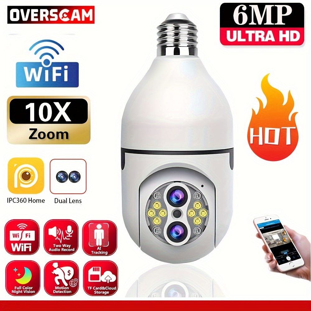 

Overscam 6mp 10x , Wireless , Double 355° Ptz Ip , E27 2.4g , , , Detection Alarm