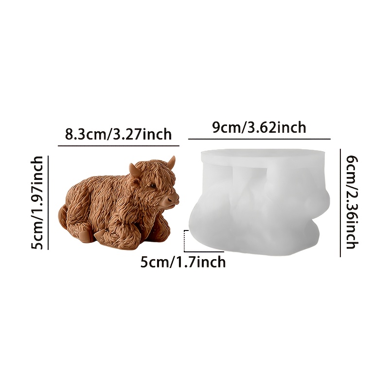 E-shop 3D Sitzende Highland Kuh Silikonform - Niedliche Haustier Kerze Handgefertigte Seife Gips Figurine Form