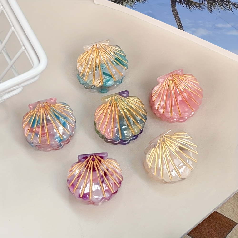 E-shop 6 Stück Glänzende Acetatfaser-Mini-Schalen-Haarspangen - Bunte Bohème Haaraccessoires für Strandhochzeiten, Musikfestivals, Poolpartys &