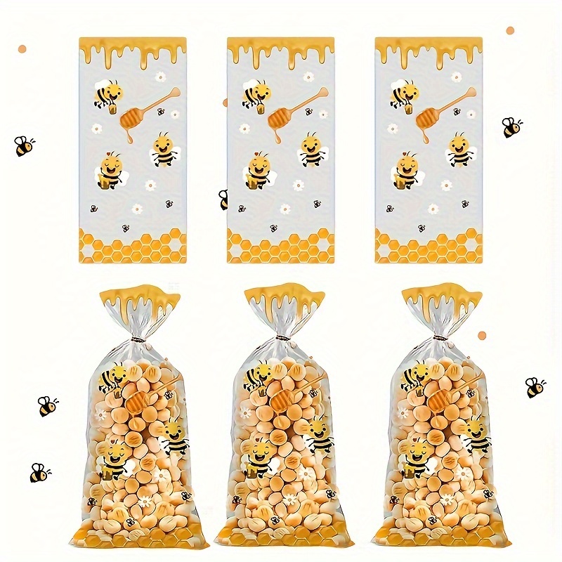 TEMU 50-pack Bee-themed Party Favor Bags, Self-sealing Opp Plastic Gift Pouches For Treats And Snacks, Reusable Coated Bags For Festive Occasions