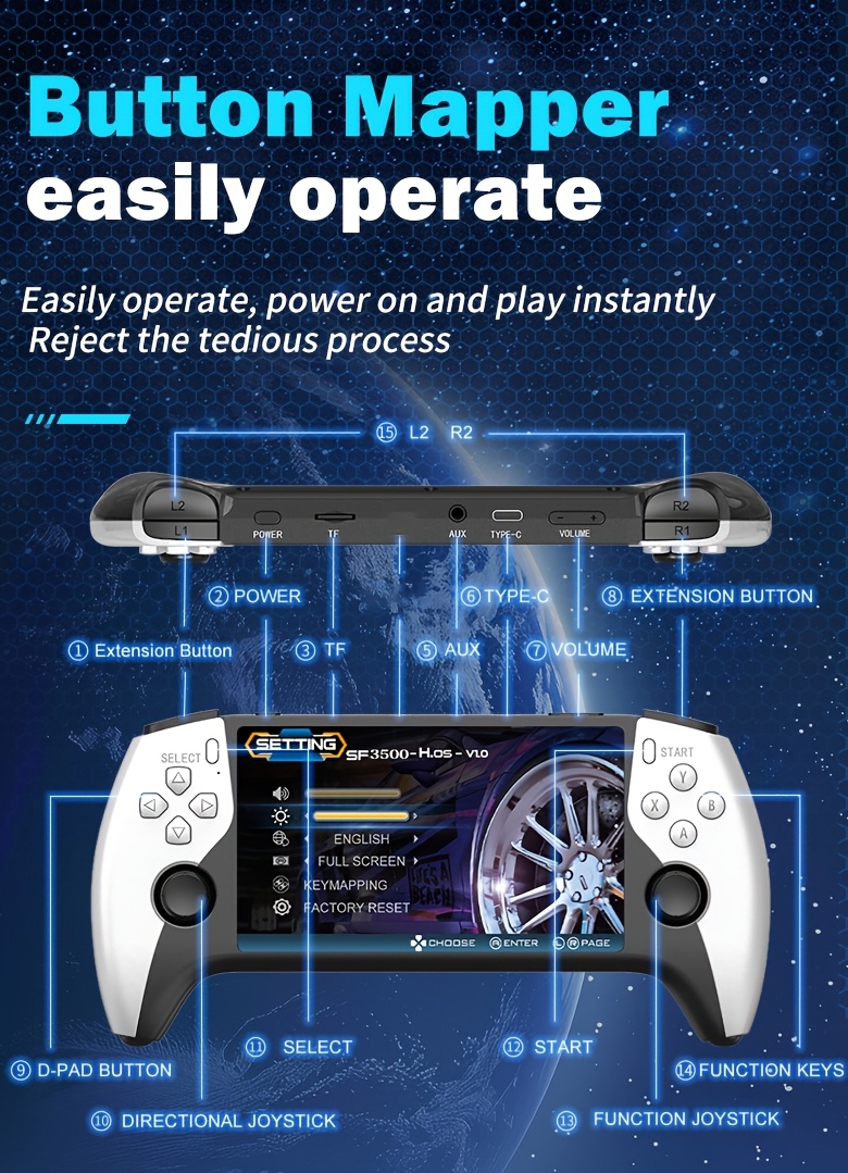 YAJOTIN SF3500 Portable Retro Gaming Console | 5-inch IPS HD Screen, USB Rechargeable, Lithium Battery, Ergonomic Design with Stand, Compact and Durable, Ideal for Birthday, Halloween, Christmas Gifts