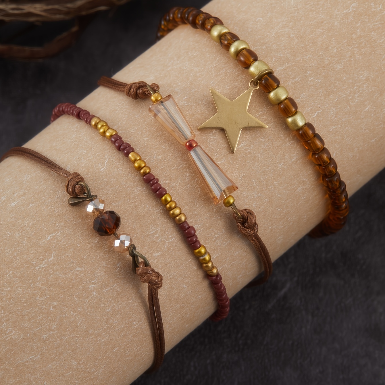 TEMU Vintage Woven Pentagram Gift Jewelry Bracelet Four-piece Set Jewelry