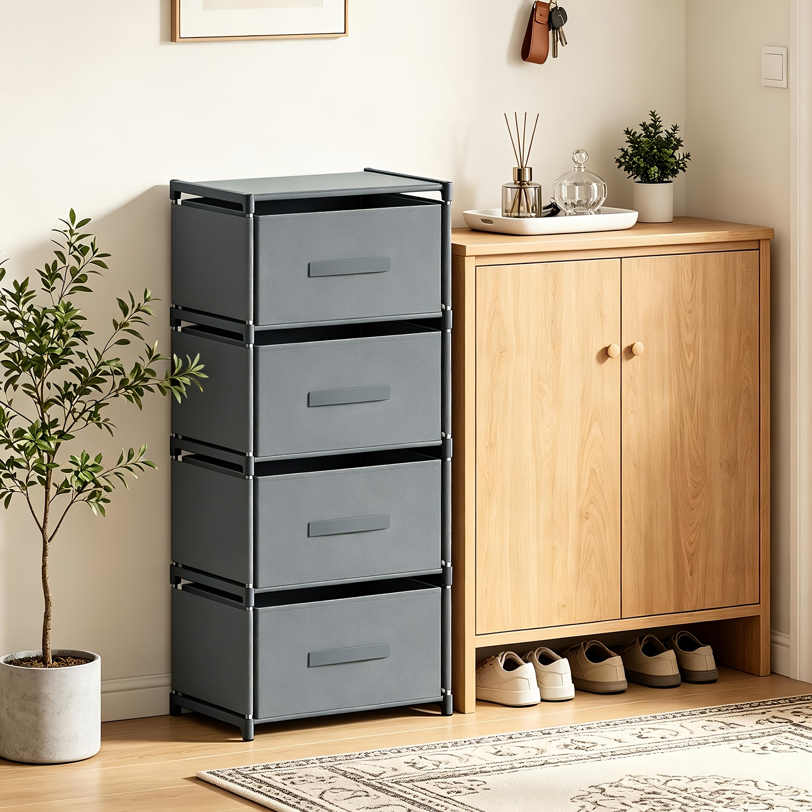 TEMU Meuble de rangement à 4 tiroirs, Meuble de rangement pour la décoration de , Boîte de rangement pour vêtements, Garde-robe de meubles de