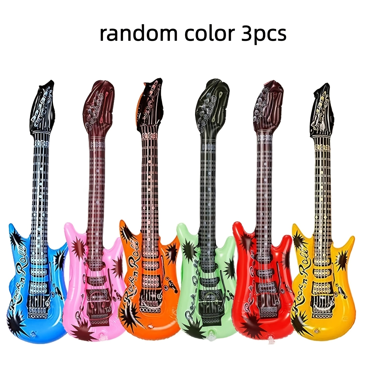 TEMU 3pcs Random Color Inflatable Guitars, 21.65 Inches, Suitable For Birthday Parties, Karaoke-themed Rock Decoration, Party Balloons